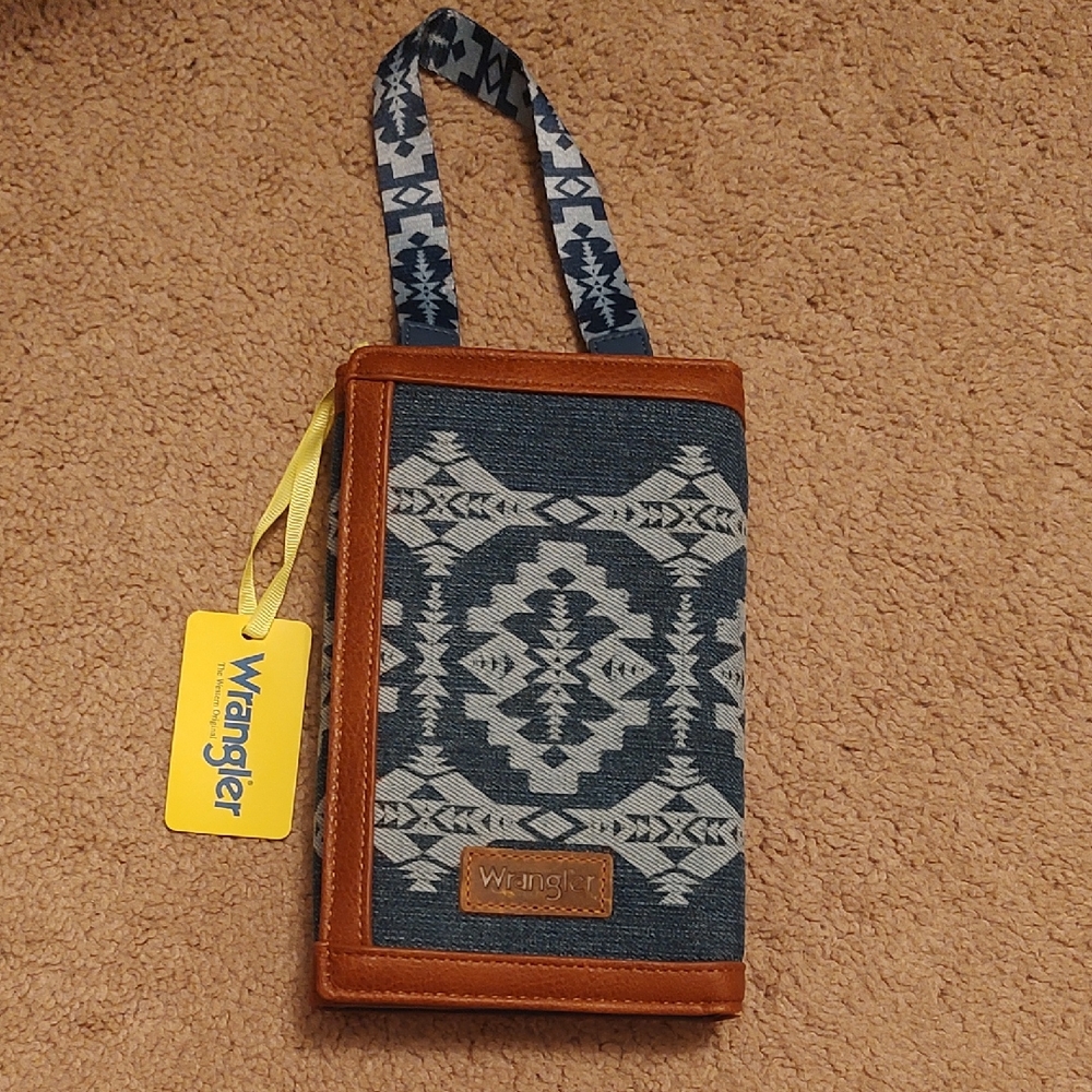 Wrangler Denim and Leather Patterned Crossbody Or Wristlet